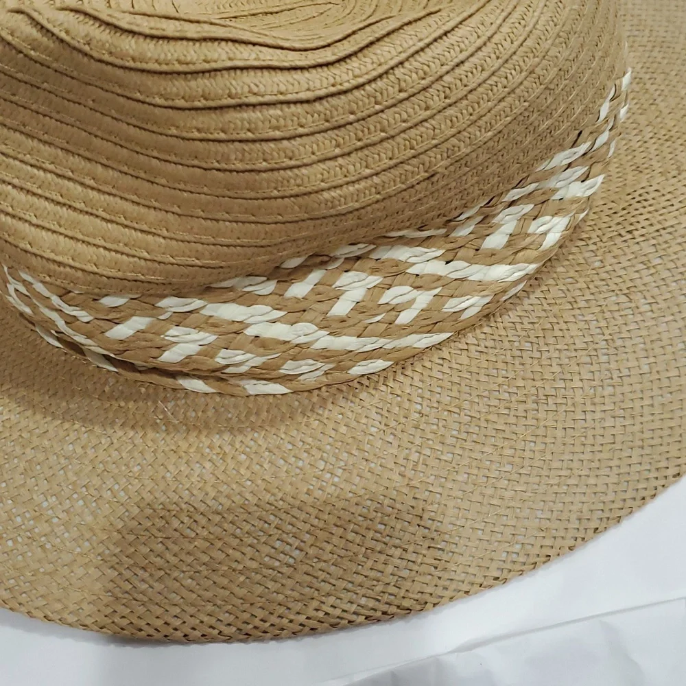 Joe's‎ jean tan cream color block braided detail straw panama style hat new